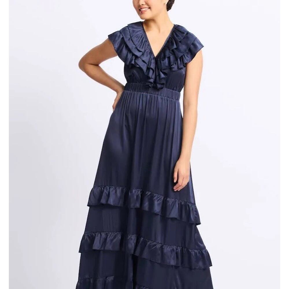 FEW MODA Lia Maxi Dress Size Large In Navy Blue $120